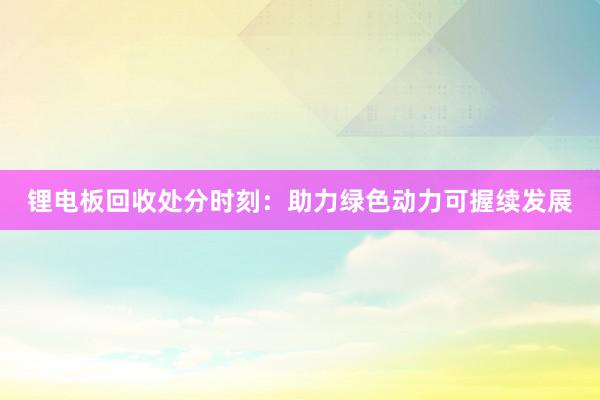 锂电板回收处分时刻：助力绿色动力可握续发展